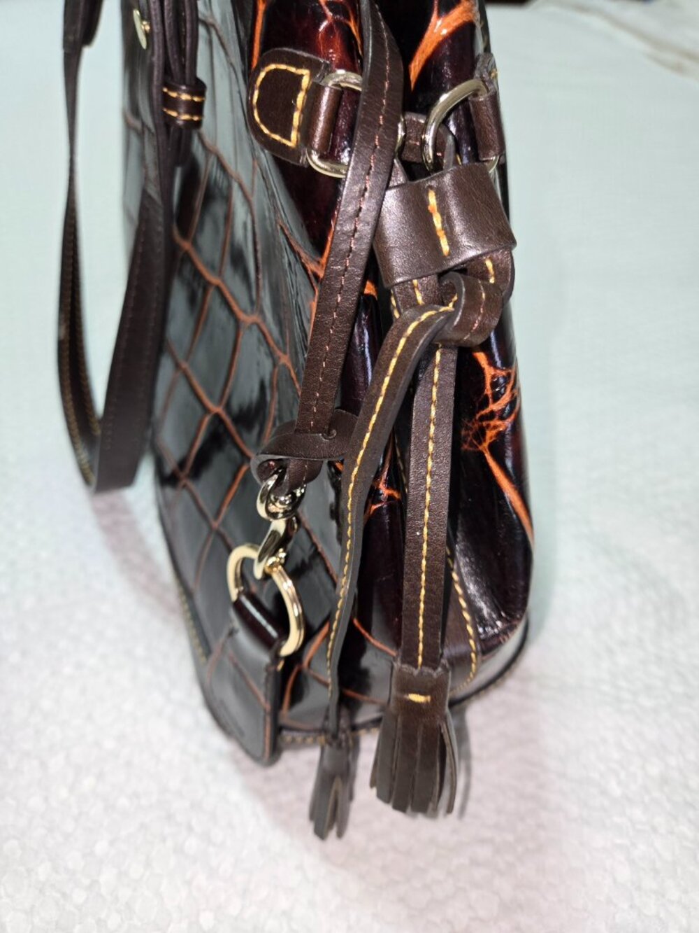 Dooney & Bourke Croco Patent Leather Tote Brown NWOT Coin Purse Large - Picture 4 of 15